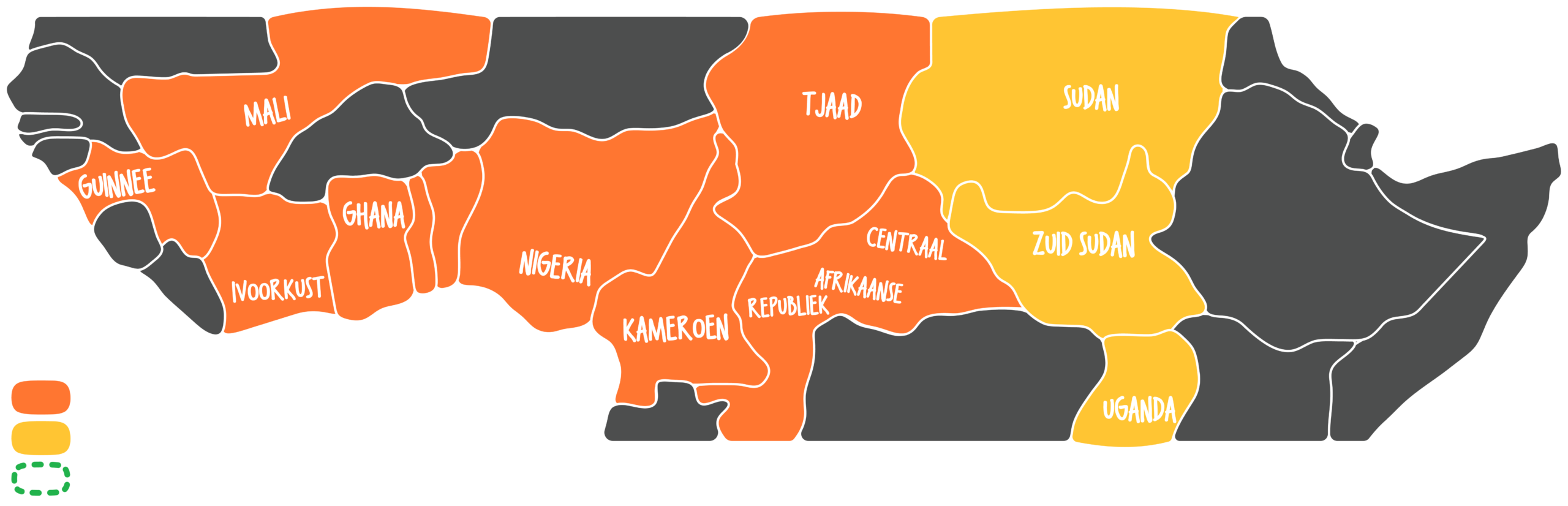 Kaart van Afrikaanse landen met de route